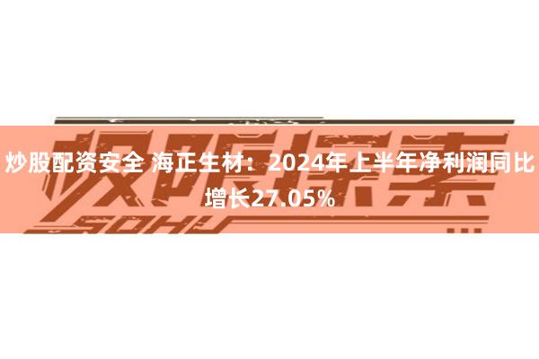 炒股配资安全 海正生材：2024年上半年净利润同比增长27.05%